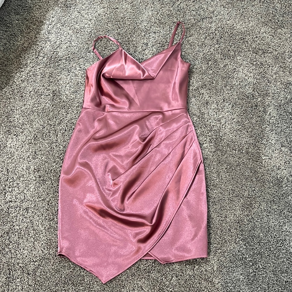 size 7 pink shiny dress so adorable conservative and flattering so comfy as well
